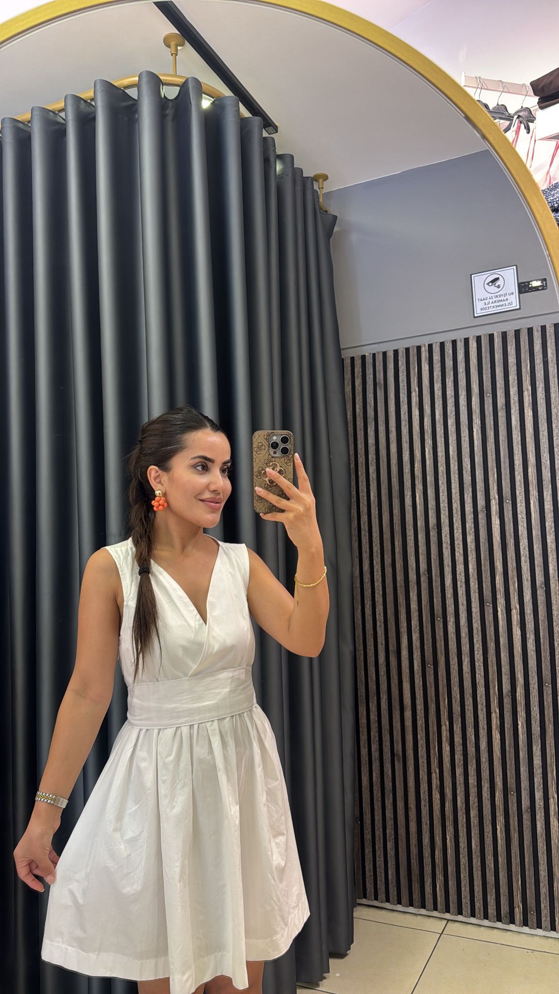  Beyaz Poplin Mini Kuşaklı Elbise